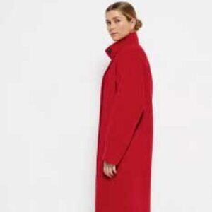 Red Boucle Coat with High Collar / Snap Closure for Tall Women